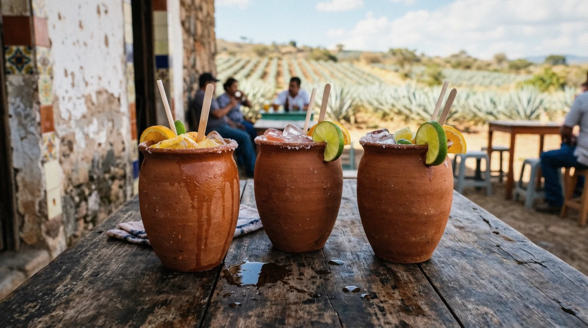 Clay cantarito cups being served at a roadside stand on a tequila tour from Guadalajara cost comparison, Jalisco