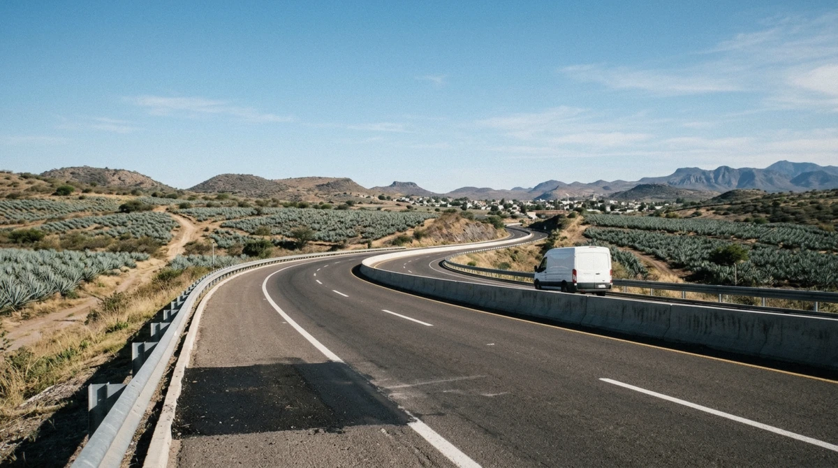 Clear morning traffic on a toll highway sign pointing toward Tequila, illustrating whether Guadalajara is safe for tourists on day trips